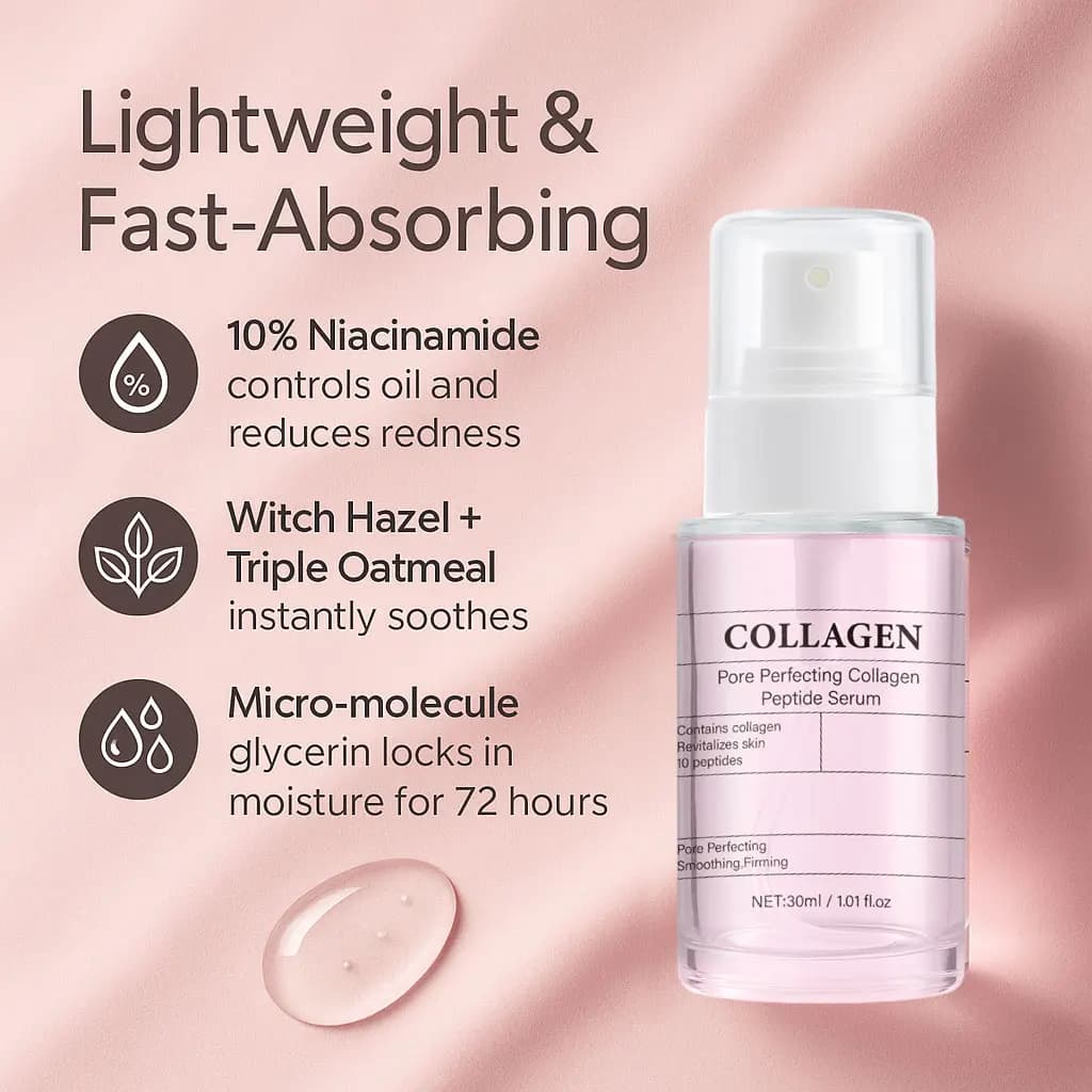 Sérum au collagène et aux peptides pour affiner les pores