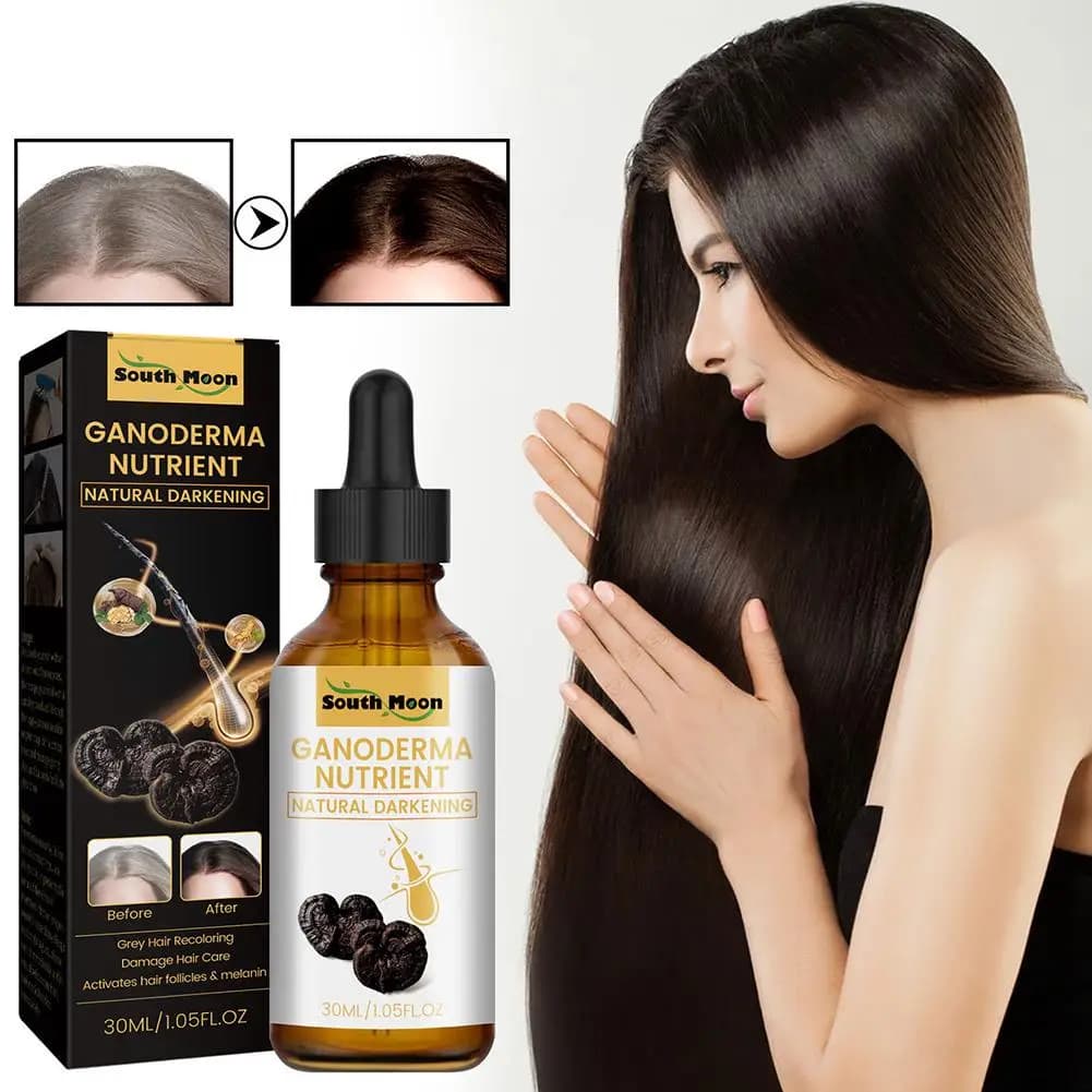 Sérum anti-cheveux gris au Ganoderma - Huile naturelle pour assombrir les cheveux, traitement nourrissant du cuir chevelu pour restaurer la couleur noire des cheveux et réduire les cheveux gris