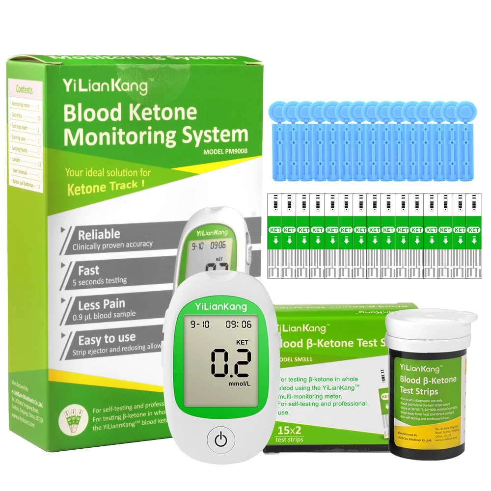 Kit d'essai de cétone dans le sang, 1 mètre, 15 bandes de cétone, 1 appareil de lancement, 15 lancettes, optimisez votre résultat pour la régime Keto