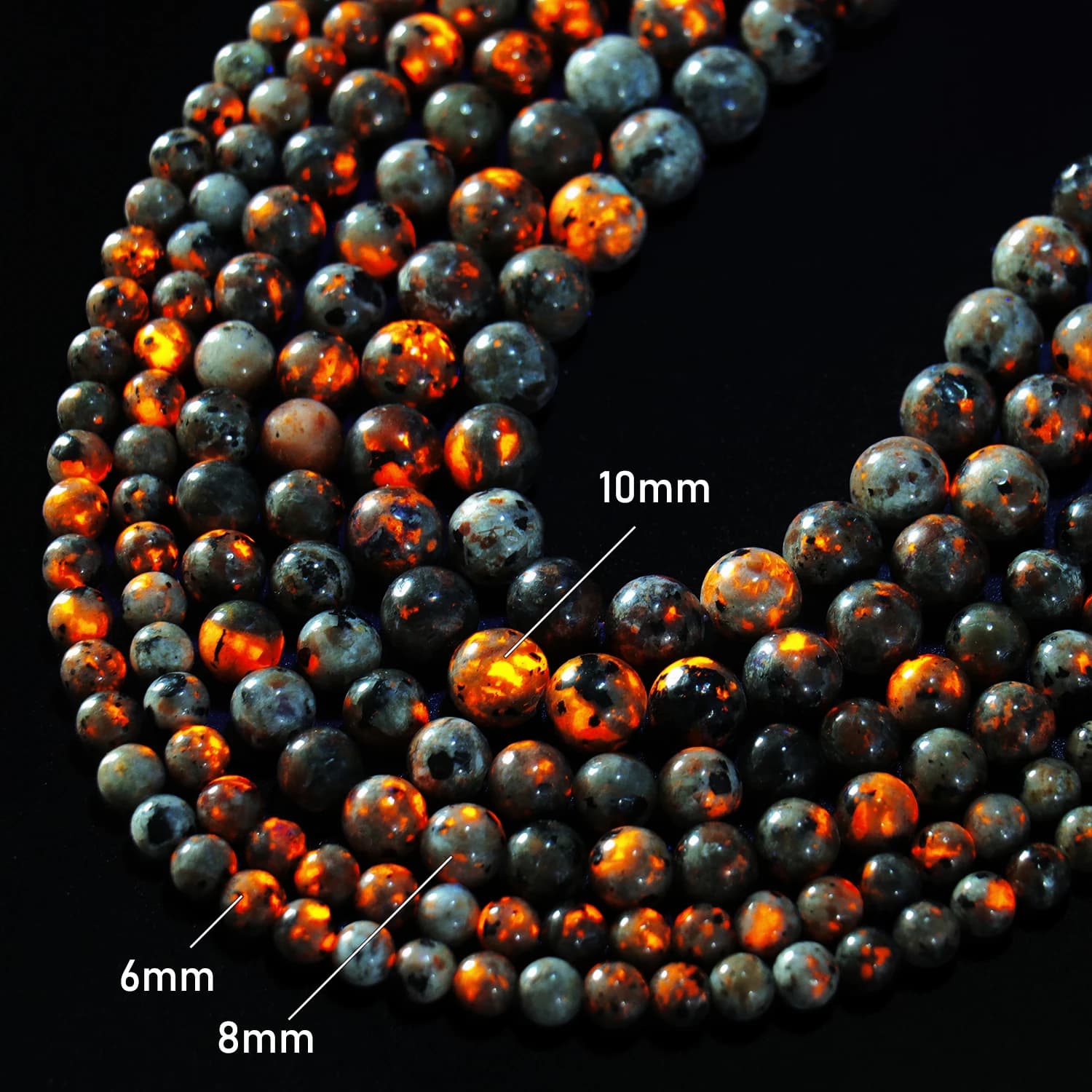 Perles rondes en pierre naturelle de flamme Yooperlite