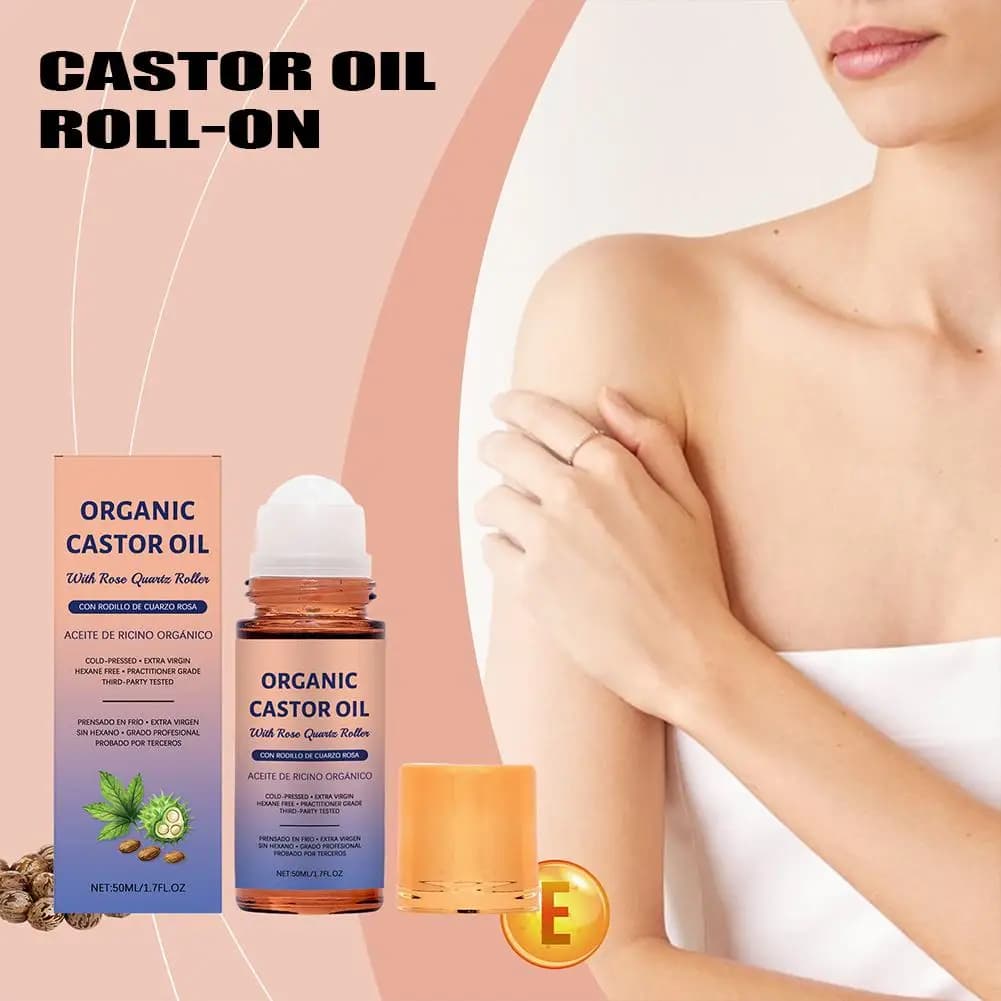 Huile de ricin biologique 50 ml avec applicateur à bille en quartz rose