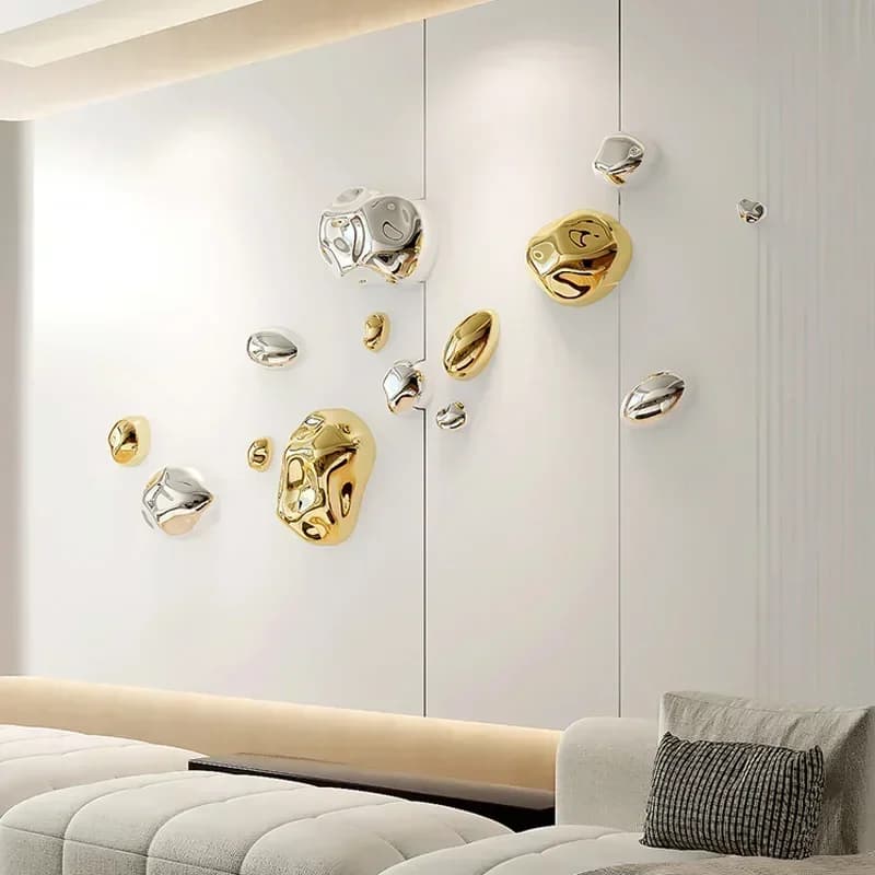 Décoration murale créative en pierre galvanisée argentée verte, décoration murale en pierre de forme abstraite, accessoires d'art pour chambre à coucher