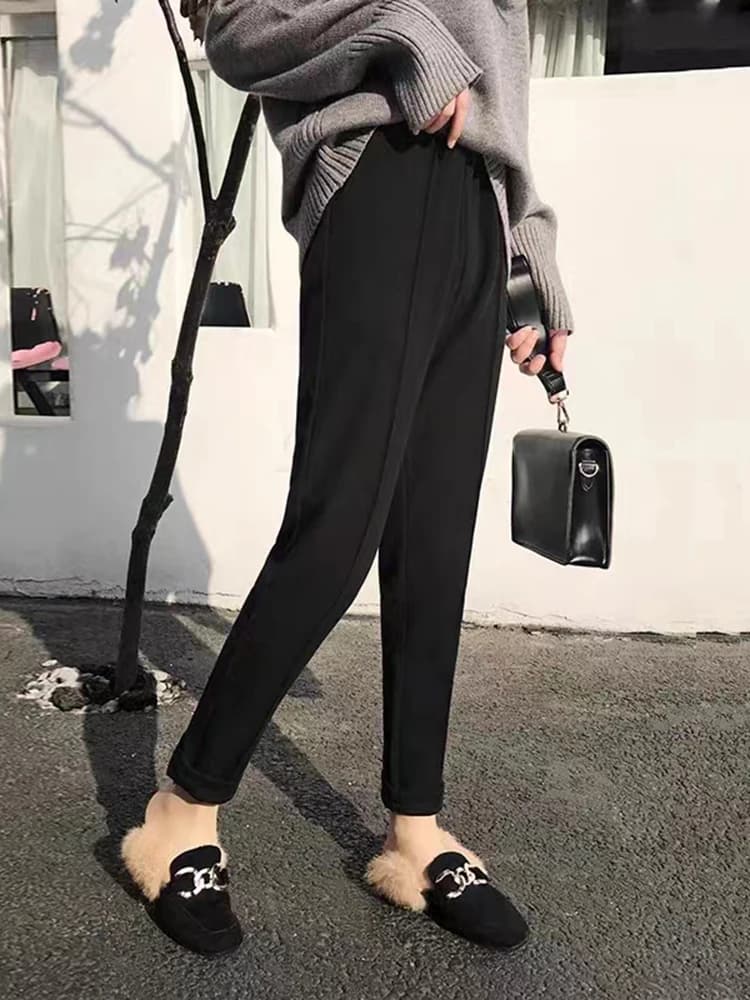Pantalon en laine sarouel crayon pour femme, taille haute décontractée, Beige, noir, bureau, collection automne-hiver 2026
