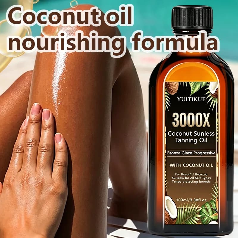 YUITIKUE 100ml 3000X Huile de bronzage sans soleil à la noix de coco, bronzage progressif, hydratant, extrait de noix de coco, autobronzant pour tous types de peau