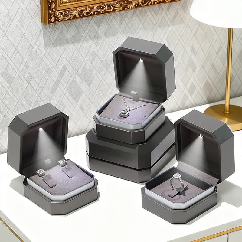 EBUTY Boîte à bijoux grise haut de gamme avec lumière LED