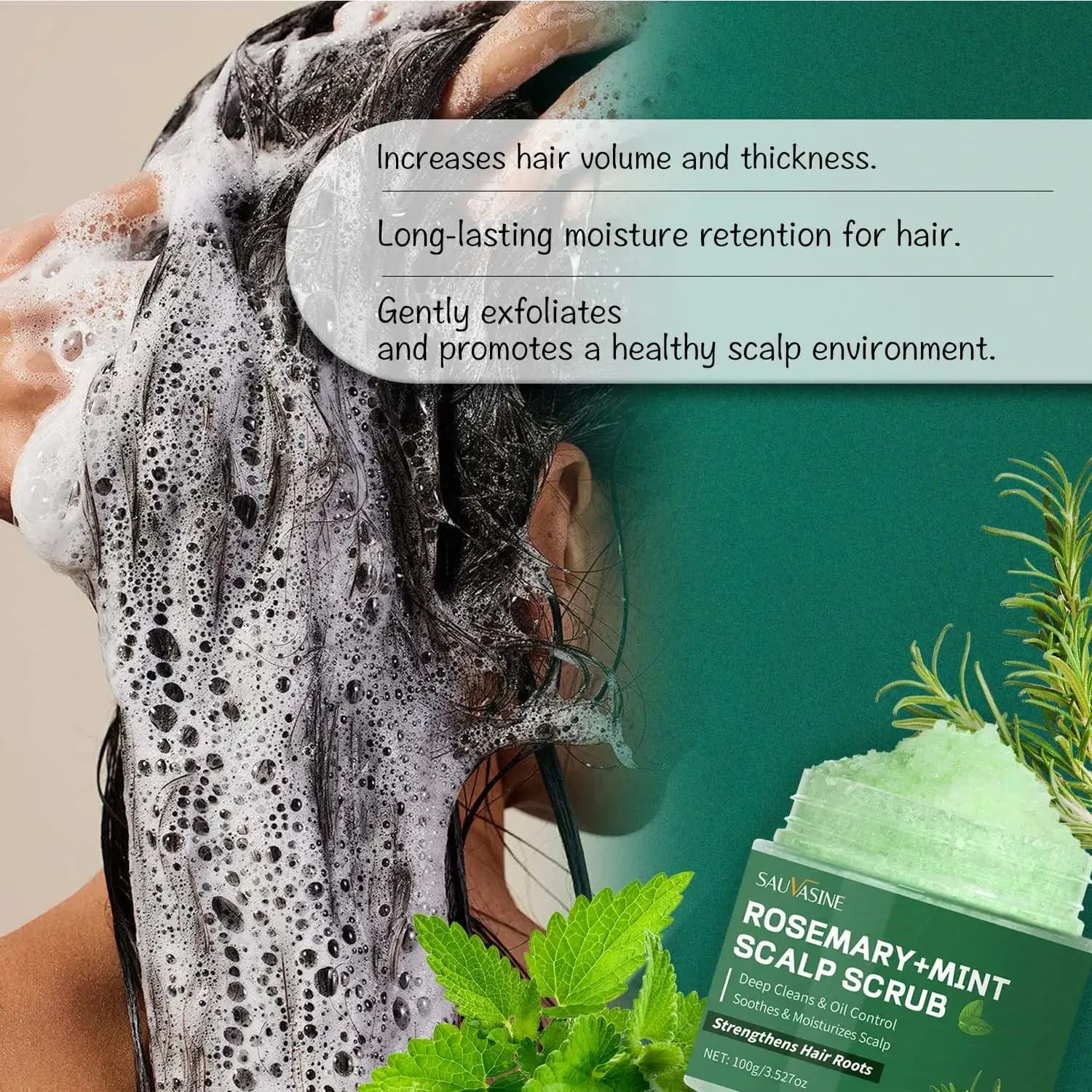 Gommage du cuir chevelu à la menthe au romarin, nettoyage en profondeur, rafraîchissant, contrôle de l'huile, shampoing au romarin pour renforcer les cheveux, nourrissant le cuir chevelu, 100g