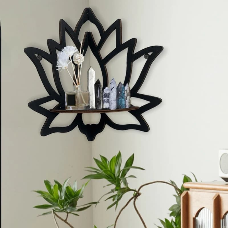Support décoratif creux en bois Lotus, organisateur d'aromathérapie, bougeoir d'huile essentielle, étagère murale, étagère d'angle