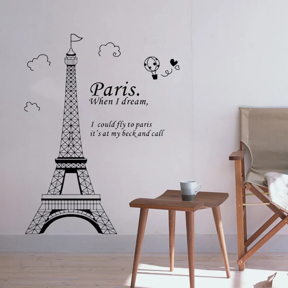 Papier peint romantique avec belle vue de la France, Paris, Tour Eiffel, Stickers muraux, Art Decor, Room Decal, DIY