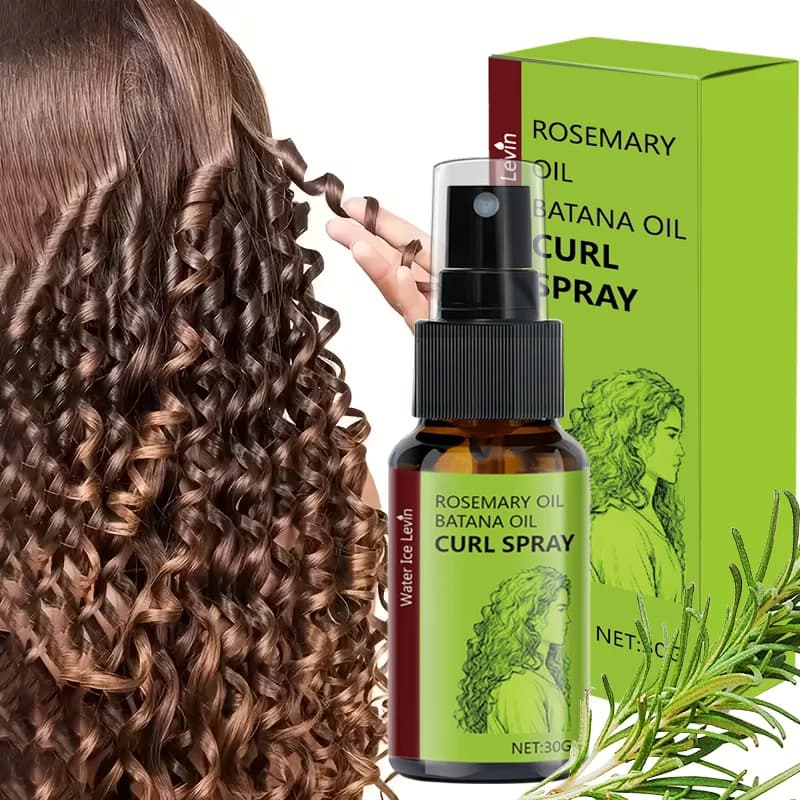 Spray pour cheveux bouclés à l'huile de romarin et à l'huile de batana. Huile de graines d'Orbignya Oleifera à base de glycérine. Définit les boucles, hydrate le cuir chevelu. Contrôle des frisottis e
