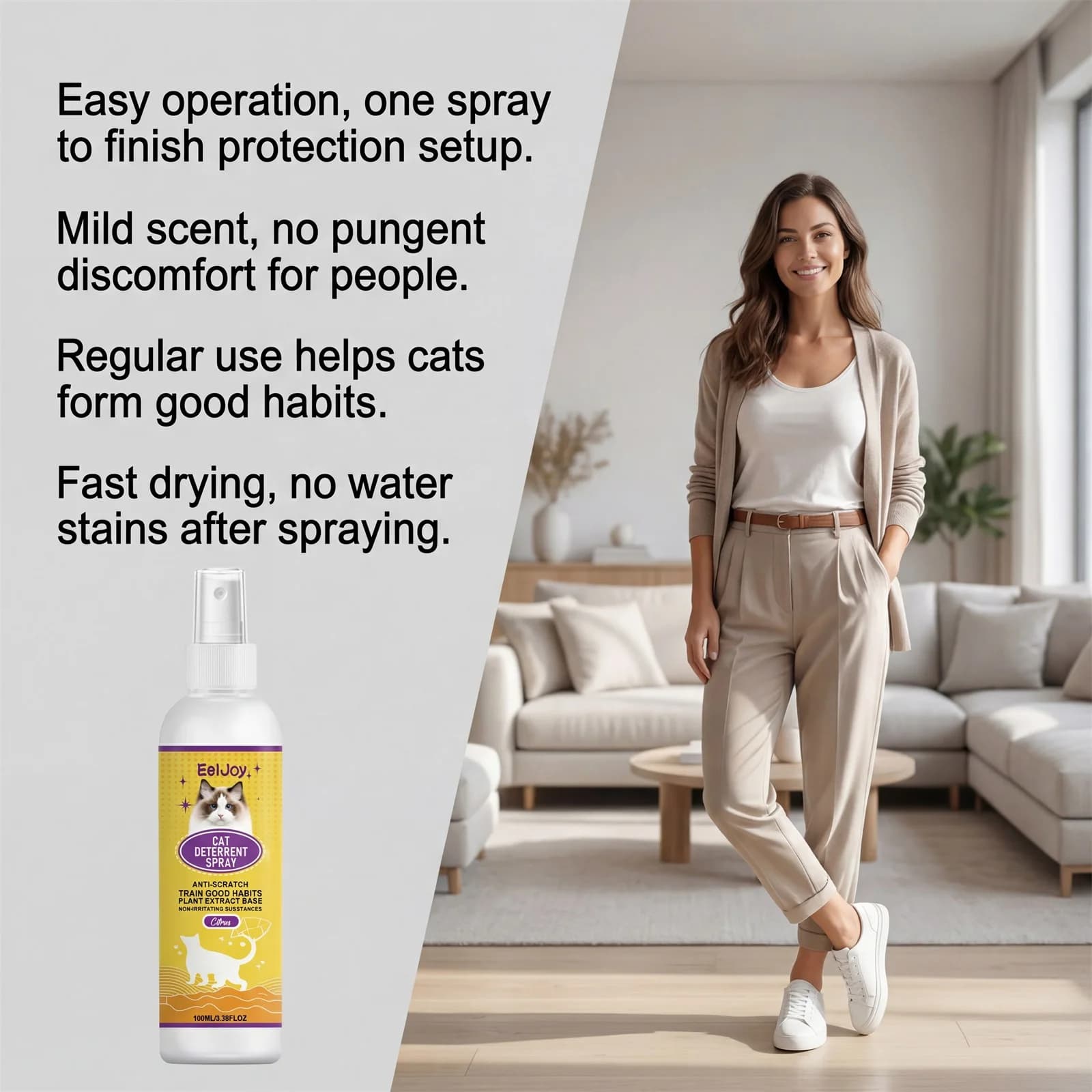 Spray Répulsif pour Chats Intérieur/Extérieur – Arrête les Griffades sur Canapé et les Marques d'Urine – Protection Longue Durée pour Meubles – Dissuasion pour Animaux de Compagnie – 100ml