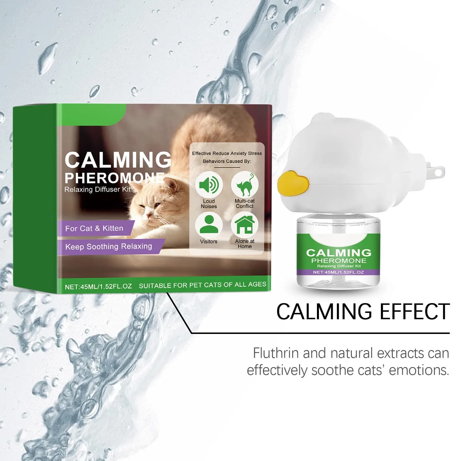 Diffuseur apaisant au phéromone pour chat, 45ML, soulage efficacement l'anxiété, le Stress, apaisant sans Irritation, ingrédients doux