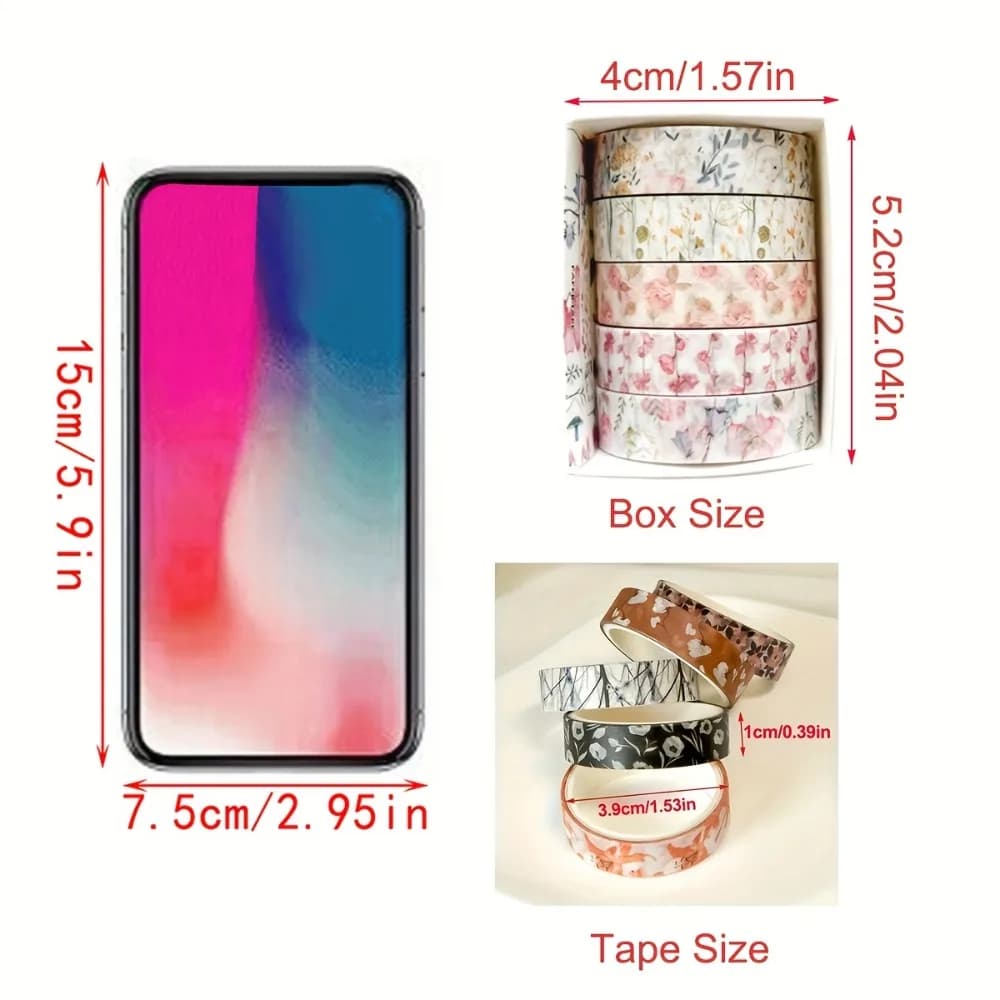 5 rouleaux de ruban Washi floral, autocollant auto-adhésif sans trace, ruban décoratif en papier pour journal, album photo, agenda quotidien, décoration de fête