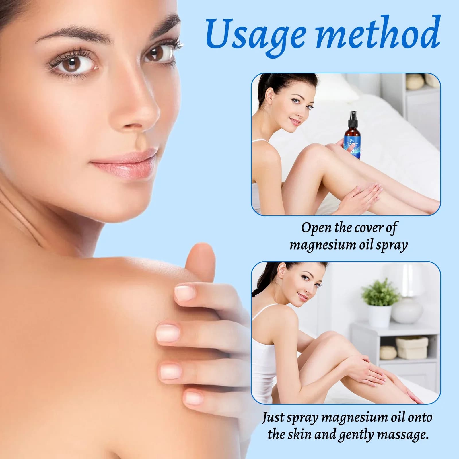 Huile de magnésium naturelle 60 ml - 10% de concentration minérale la plus élevée pour les soins de la peau et du corps. Spray à formule de chlorure à absorption rapide.