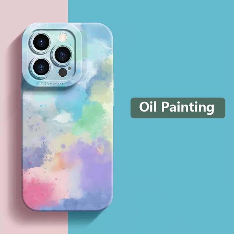 Coque de téléphone avec peinture à l'huile aquarelle, étui en Silicone souple et mat pour iPhone 14 13 12 15 16 17 Air Pro Max 16E 11 7 8 Plus X XS XR SE