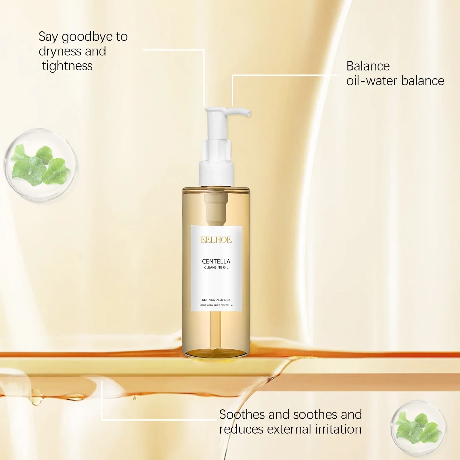 Huile nettoyante à la Centella Asiatica, démaquillant, rafraîchissant, nettoie les pores, contrôle le sébum, hydratation, soin apaisant doux, soin du visage