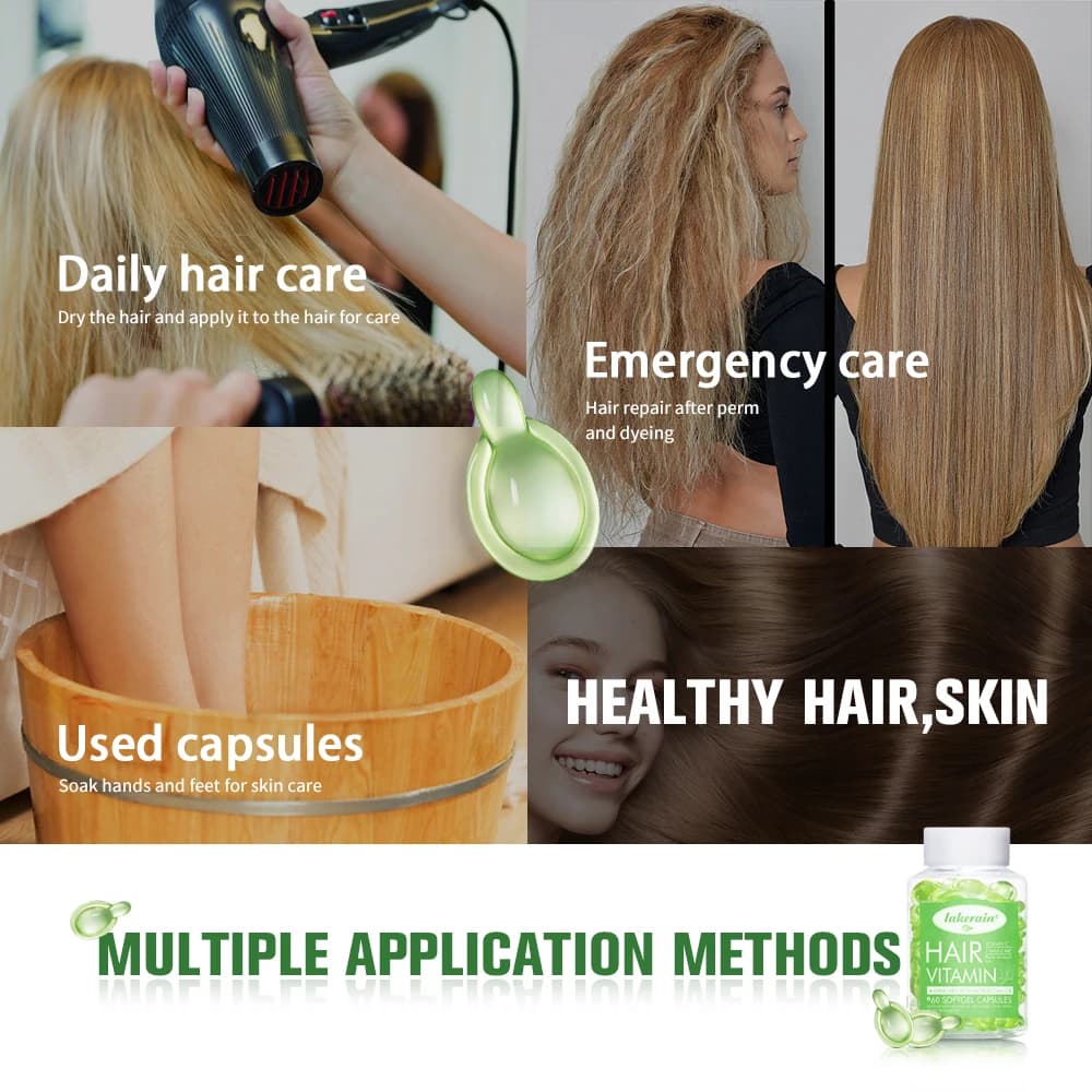 60 capsules d'huile capillaire de 0,5 ml, formule sans rinçage pour une douceur accrue, réduit les frisottis, soin capillaire infusé de vitamines, améliore la brillance