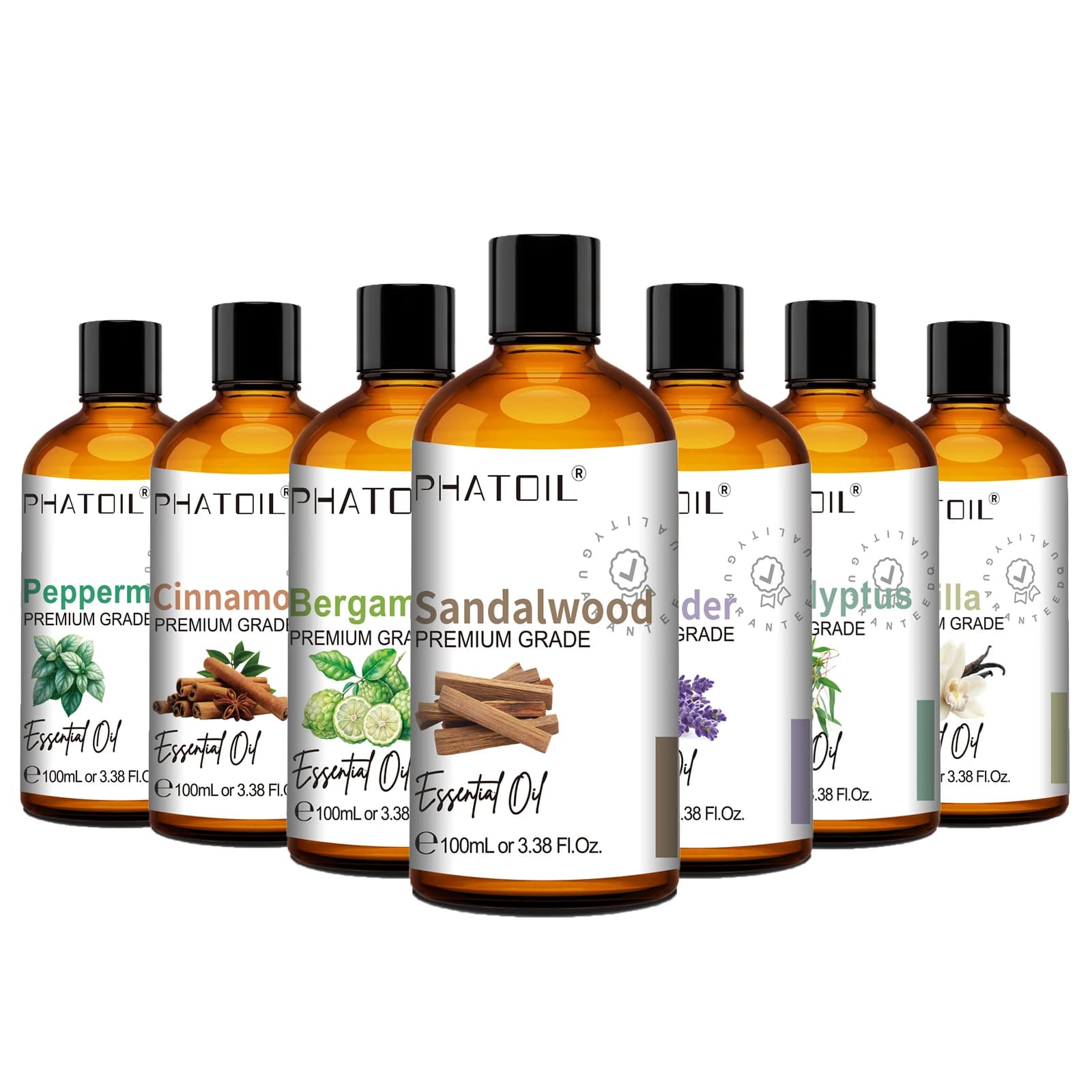 Huile Essentielle Naturelle PHATOIL pour Diffuseur et Fabrication de Bougies - 100ml - Bois de Santal, Eucalyptus, Citronnelle, Lavande, Vanille
