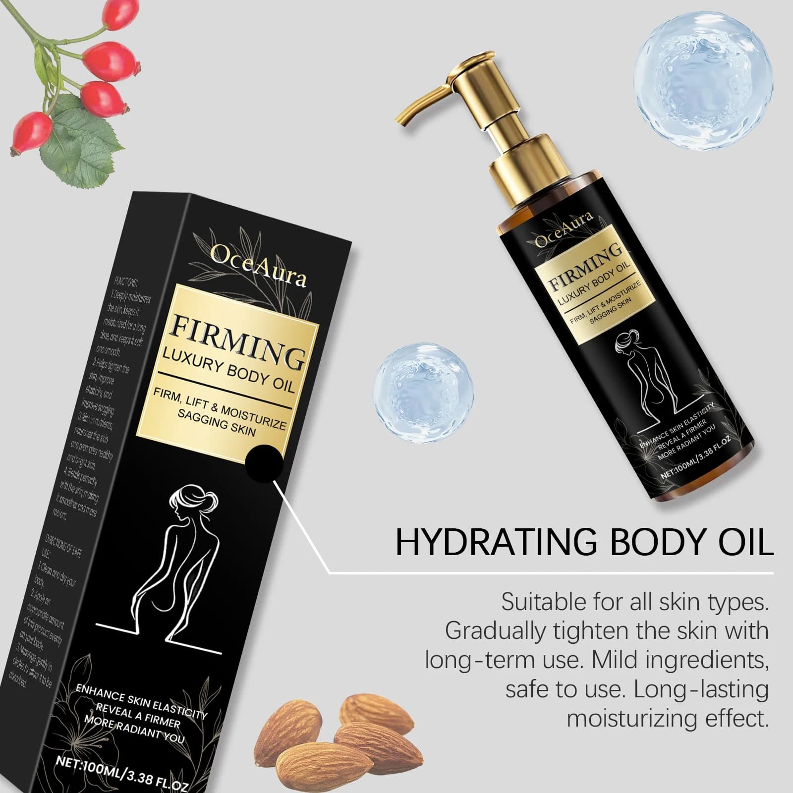 Huile corporelle raffermissante hydratante Anti-Cellulite améliore l'affaissement raffermissant façonnant minceur lissant éclaircissant huile de Massage corporel