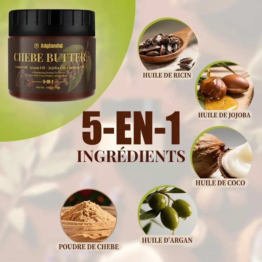 Chebe Butter Hair Oil 100g – Traitement hydratant en profondeur 5 en 1 pour le contrôle des frisottis
