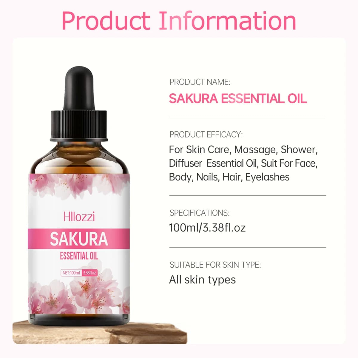 L'huile essentielle de Sakura convient au massage, au douche, aux soins de la peau du visage et est facile à transporter avec vous lors de voyager
