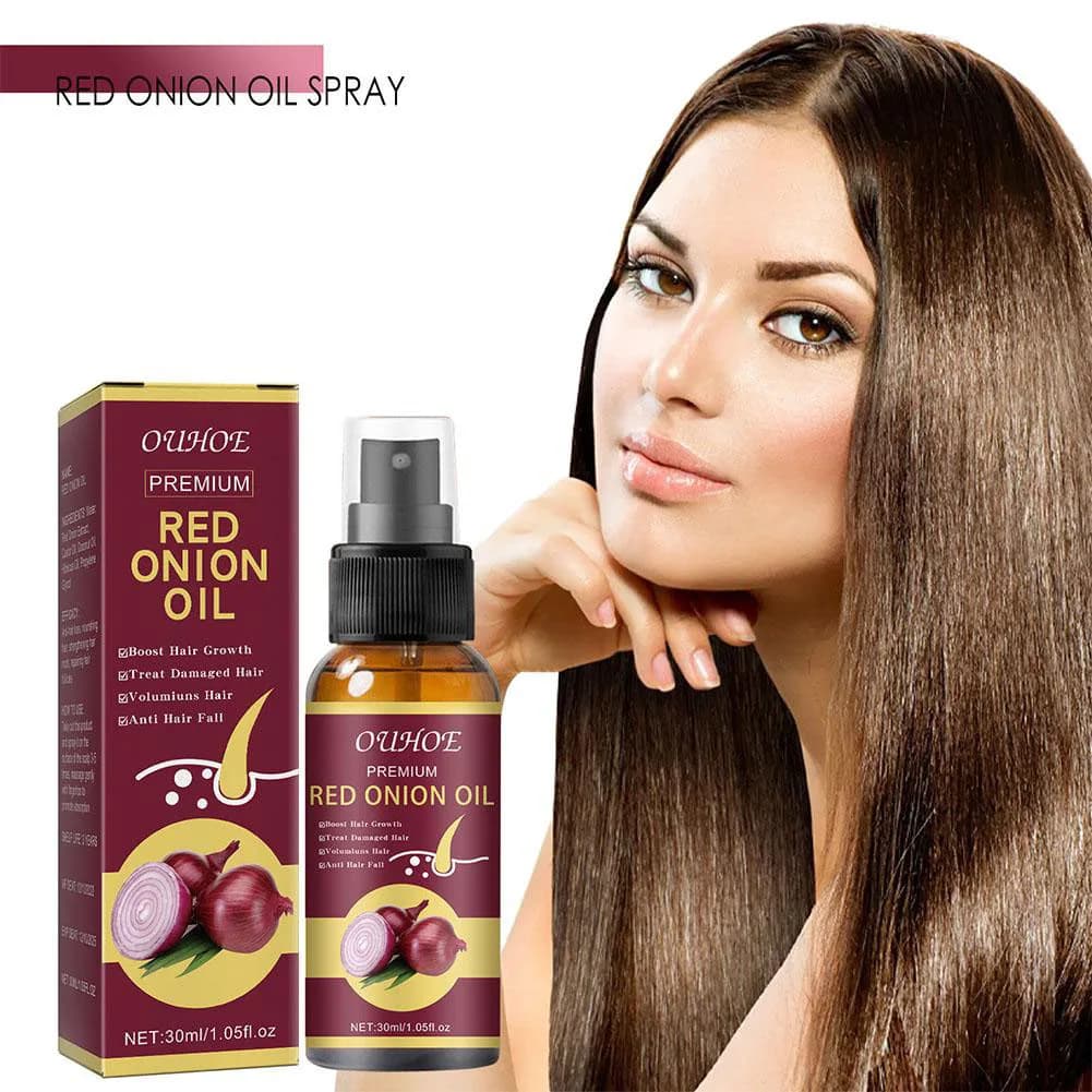 Huile essentielle d'oignon rouge pour les cheveux abîmés, spray hydratant à l'eau de riz, traitements capillaires, produits de soins capillaires
