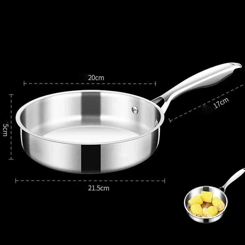 Poêle à frire en acier inoxydable, non revêtu, plat, astronomique, cuisson domestique, steak, omelette, général, 16cm, 20cm