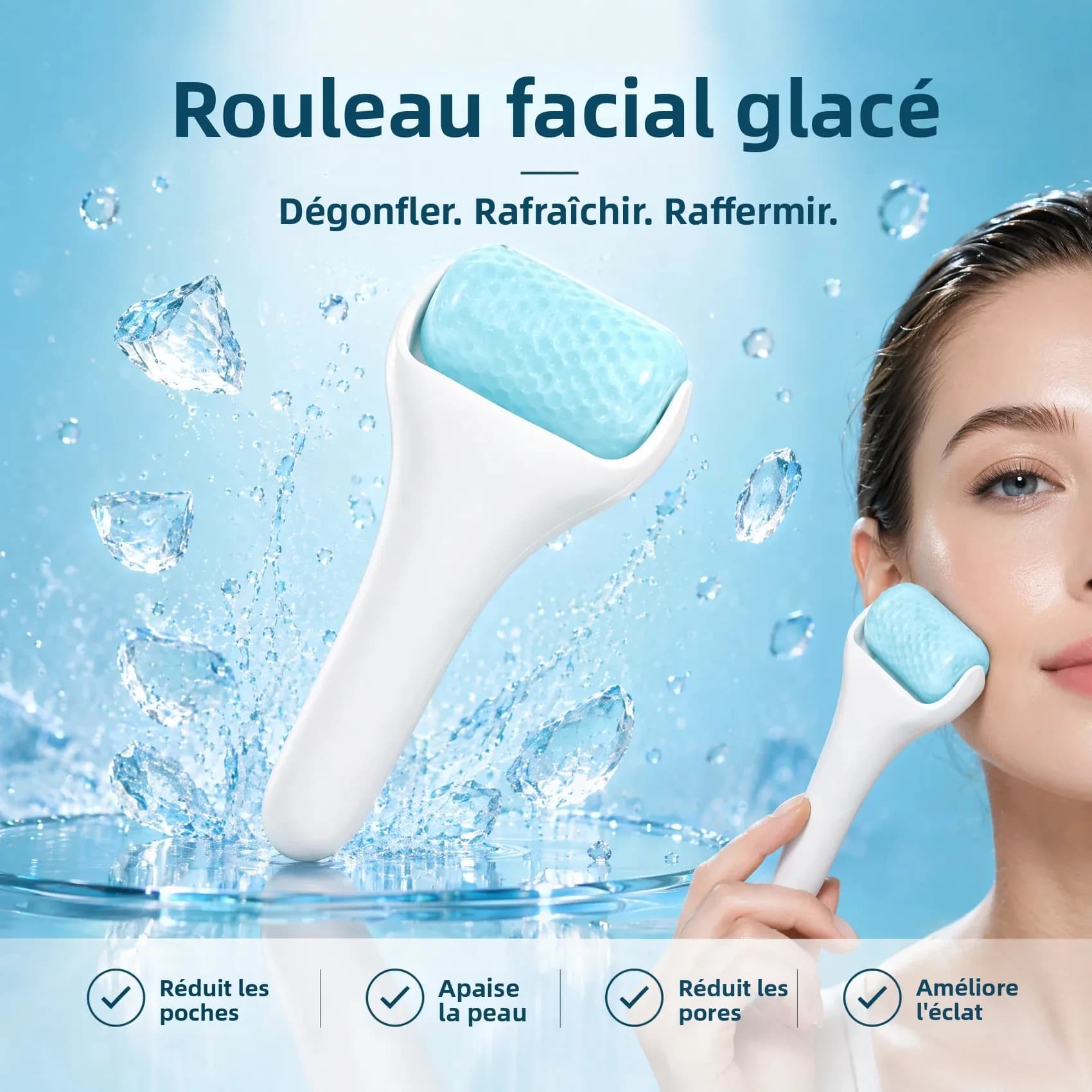 Rouleau de massage facial et oculaire rafraîchissant pour réduire les gonflements, resserrer les pores et soin de la peau par cryothérapie