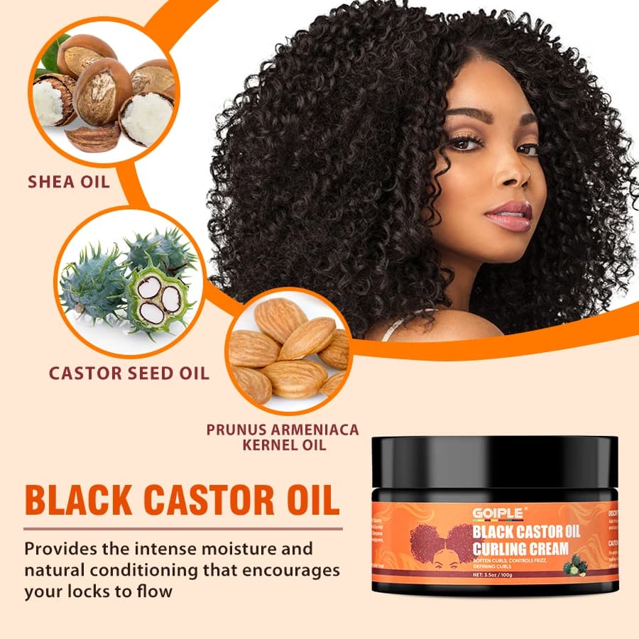 Crème Coiffante GOIPLE à l'Huile de Ricin Noire Naturelle – Définition des Boucles, Hydratation et Amélioration de l'Élasticité – Produit pour Cheveux Bouclés