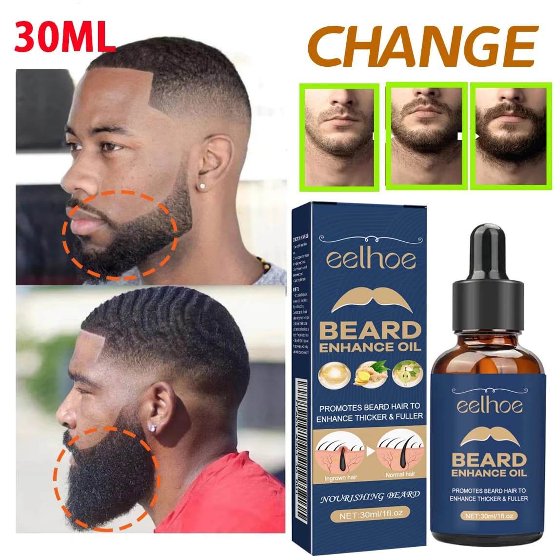 Huile de soin pour la barbe, sérum de croissance, renforce les racines, favorise une croissance lisse et nourrissante, repousse plus épaisse, plus longue, plus dense, anti-perte de cheveux