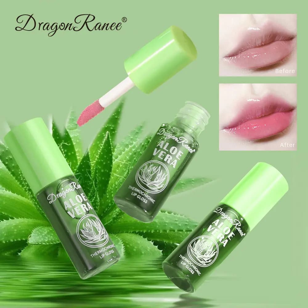 Baume à lèvres hydratant à l'aloe vera changeant de couleur, gloss naturel à l'aloe vera, gloss à lèvres changeant de couleur selon la température, soin nourrissant pour les lèvres