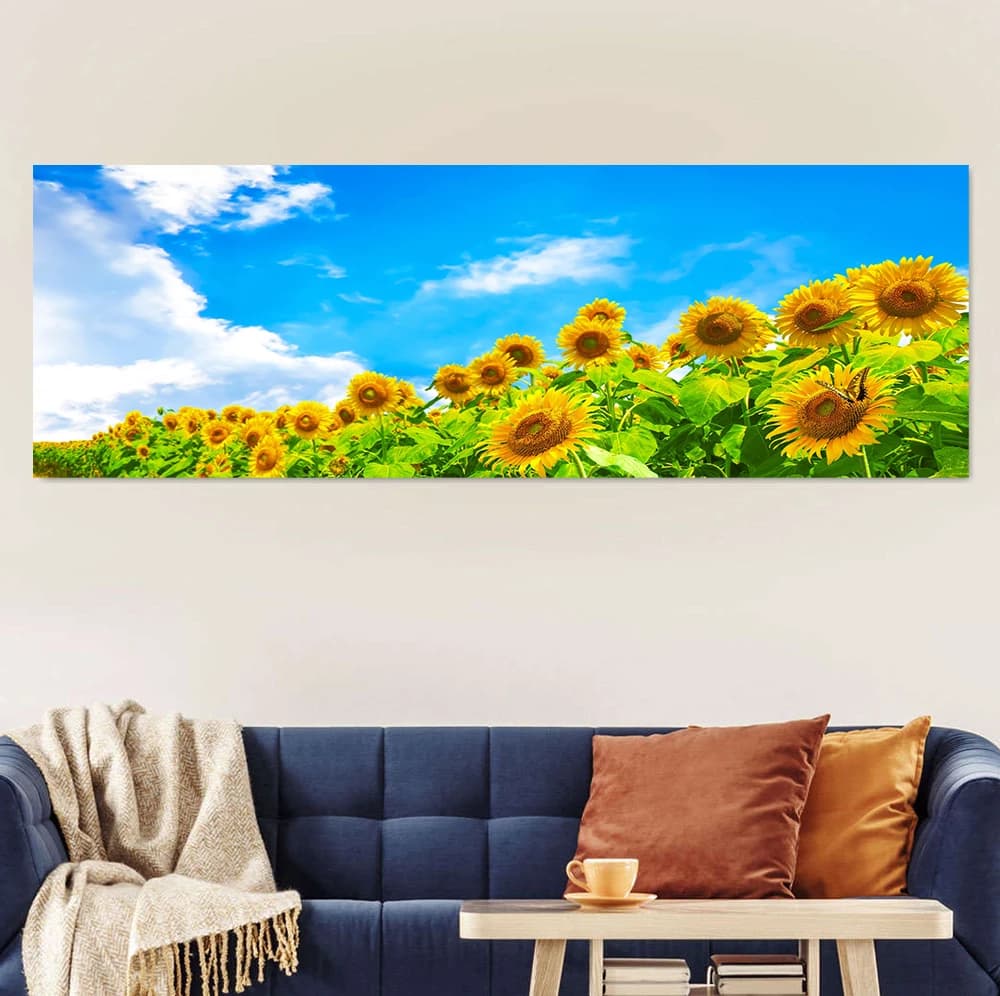 Affiches et impressions de champ de fleurs, peinture sur toile de tournesol HD, art mural floral jaune, décoration de chambre à coucher