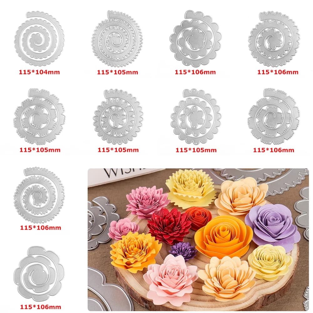 Grand ensemble de matrices de découpe de fleurs roulées, Rose roulante en spirale 3D, guirlande de 115cm, pour bricolage, Scrapbooking, artisanat décoratif, nouveauté 2023