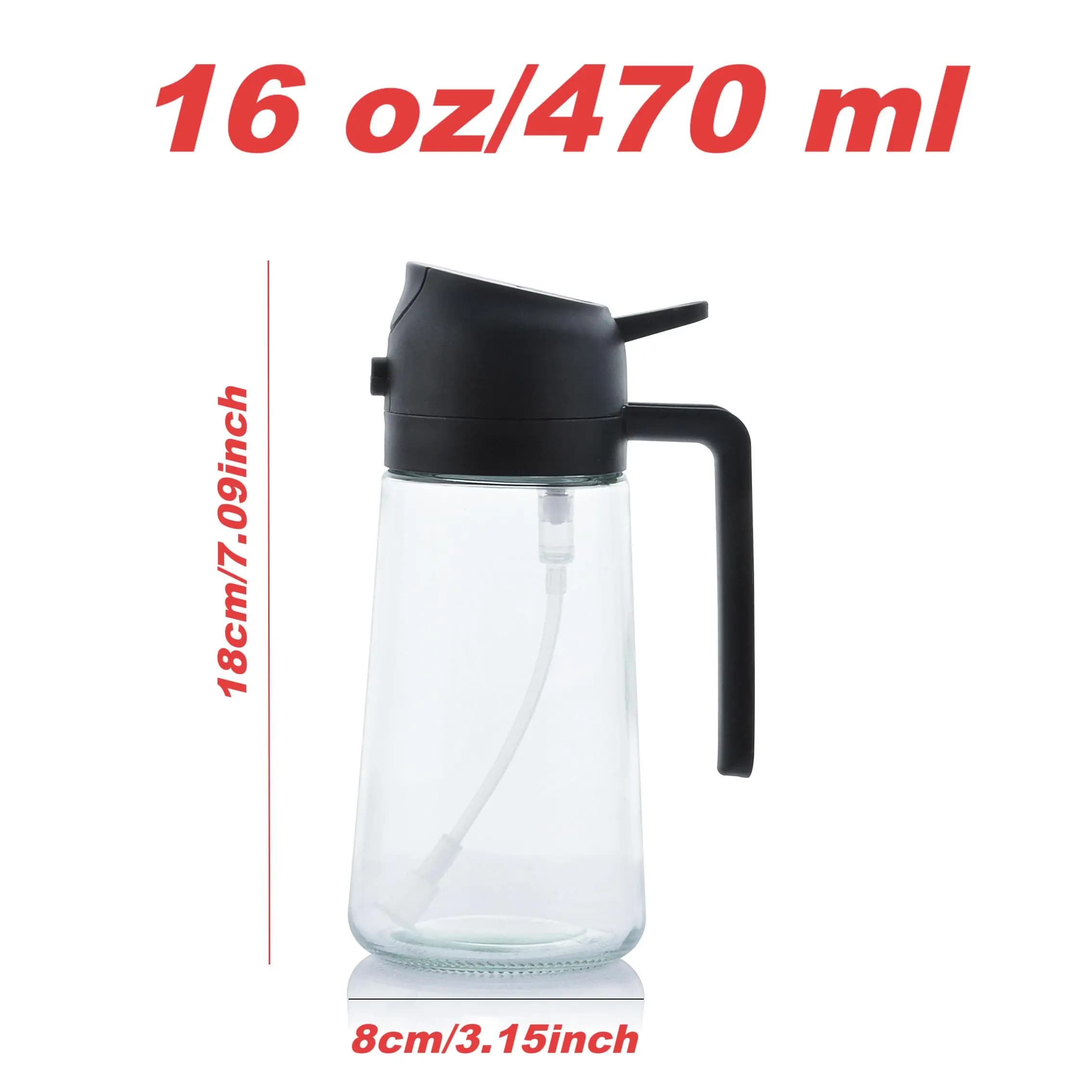 Pulvérisateur d'huile d'olive en verre de 16Oz/470Ml pour la cuisson – Bouteille distributrice