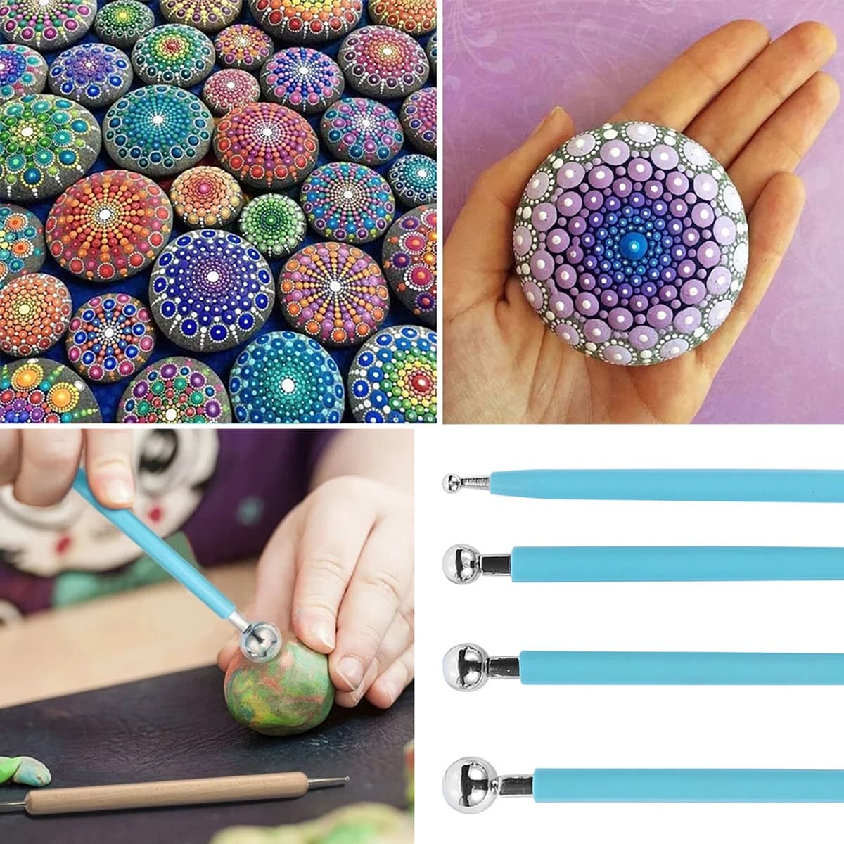 Outils de pointage de Mandala pour Kits de peinture sur roche, stylo d'art, pochoir de peinture, stylet de dessin, brosse, fournitures d'art, outil d'art de Mandala