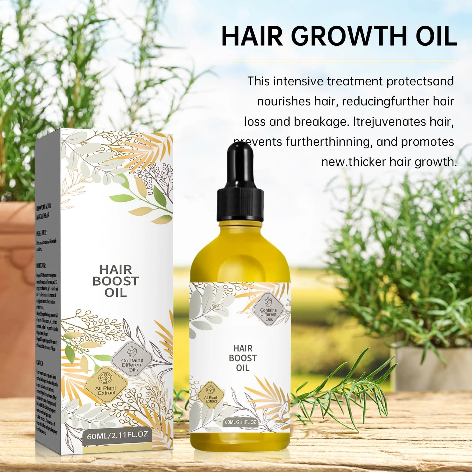 Huile de croissance des cheveux, 2 pièces, 60ml, plus épaisse, prévient la perte de cheveux, avec huiles de romarin et de ricin, Booster du cuir chevelu pour l'amélioration quotidienne
