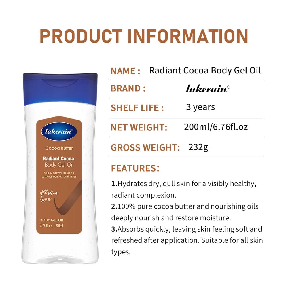 Lakerain beurre de cacao brillant huile pour le corps hydratant nourrissant