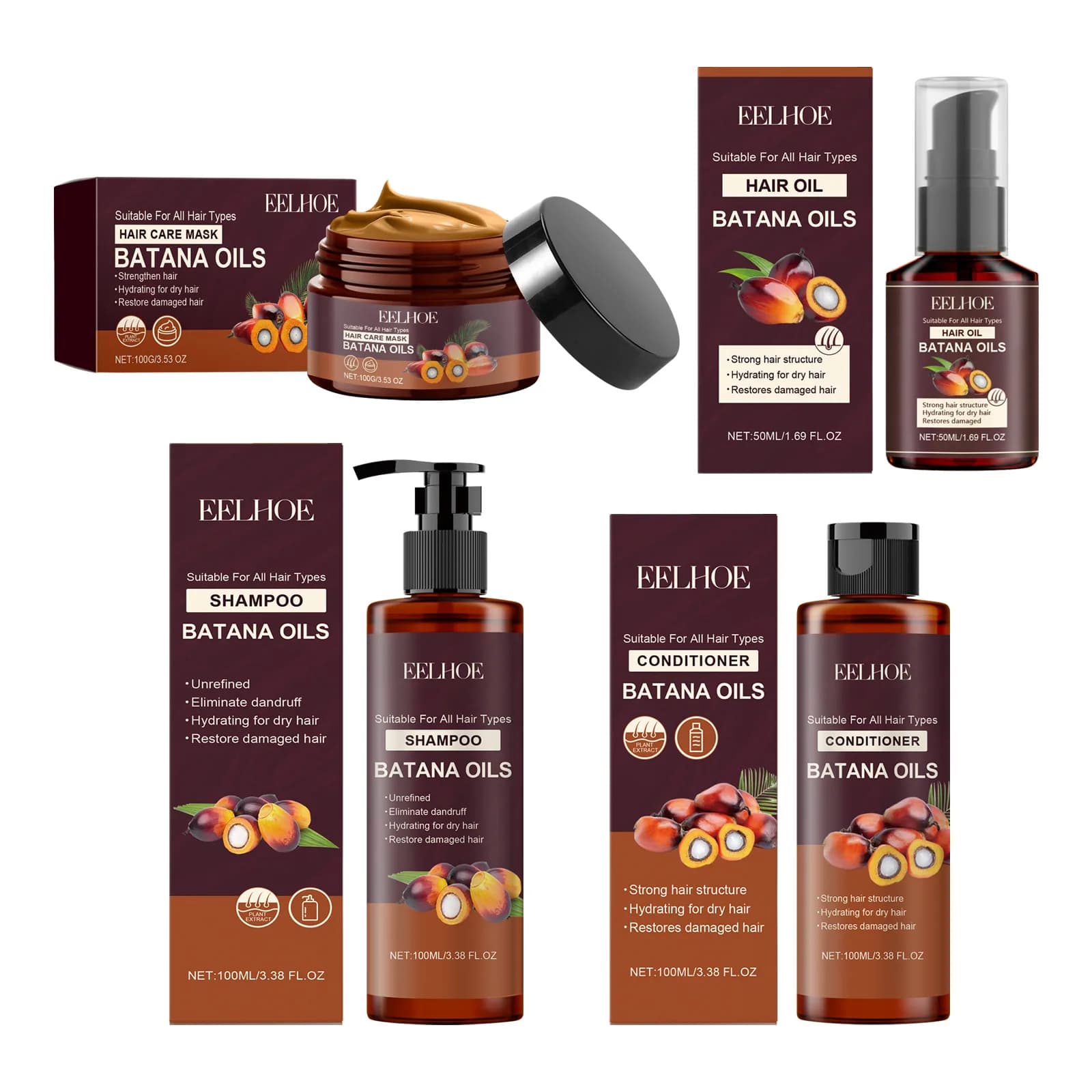Batana – shampoing renforcant pour cheveux, après-shampooing, Anti-frisottis, hydratant, pour le cuir chevelu, adoucit les cheveux, lissage, réparation, ensemble de soins pour cheveux endommagés