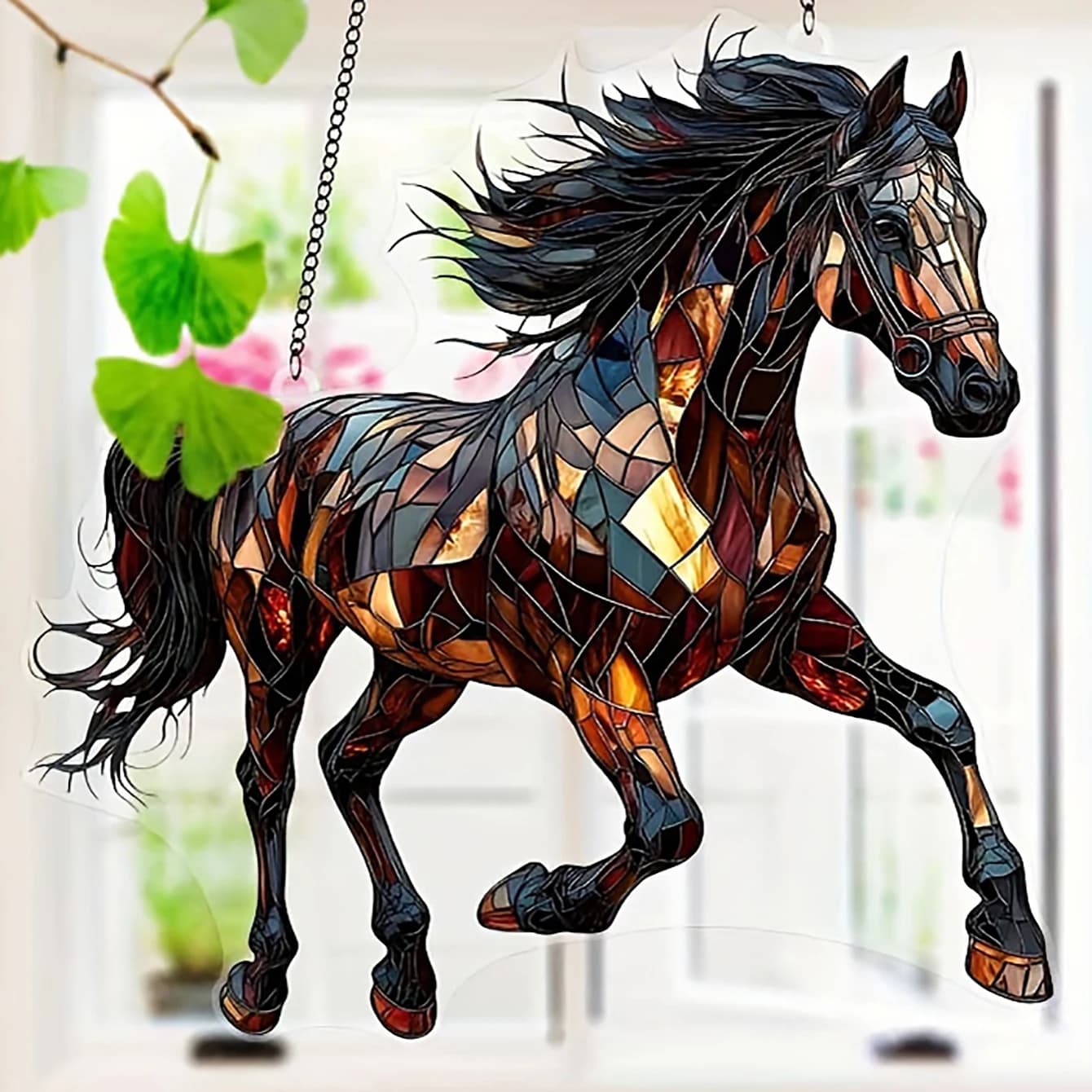 Décoration suspendue pour chevaux sauvages en cours d'exécution, carillon éolien, attrape-soleil, ornement de fenêtre de maison, décor de jardin, 1 pièce