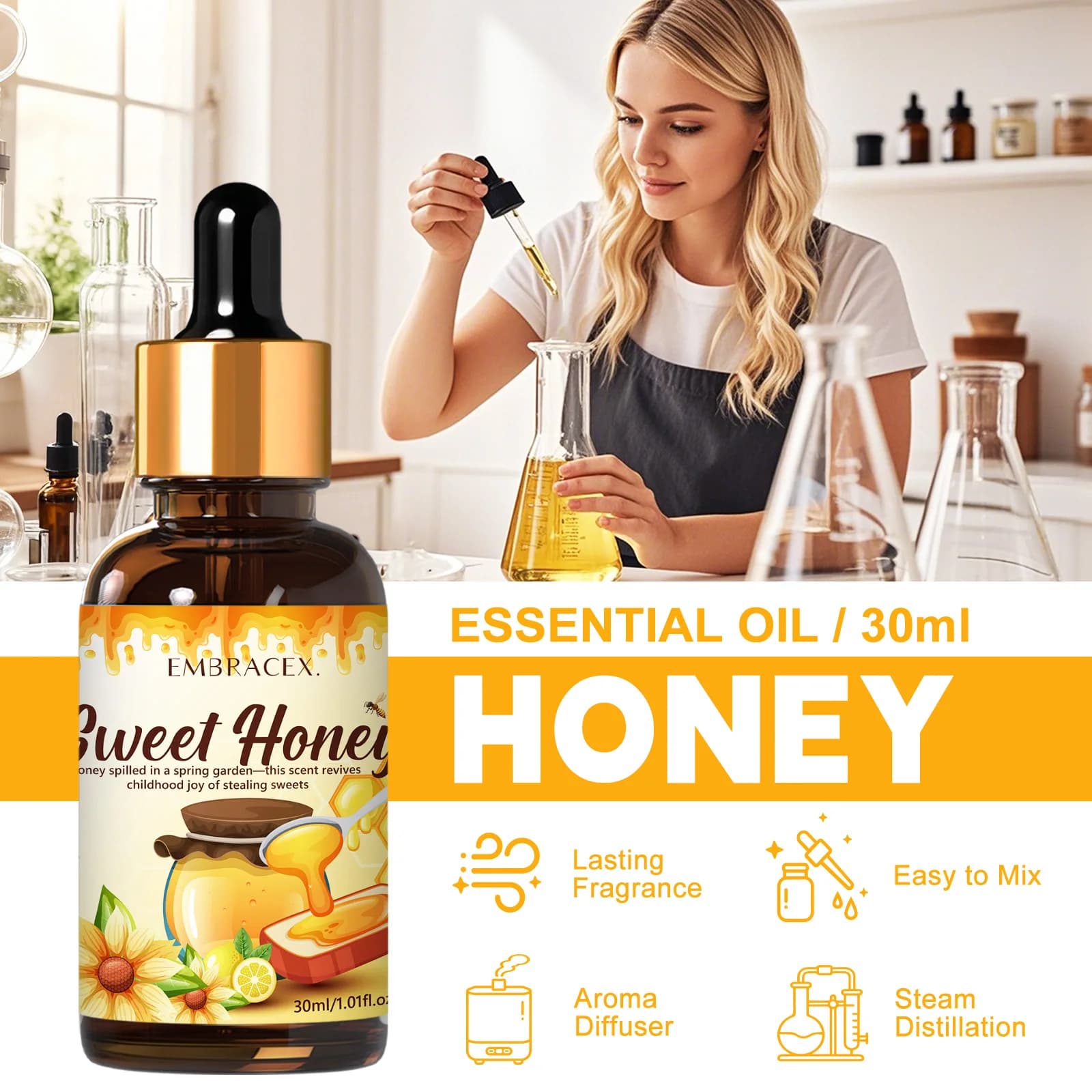 Huile essentielle de miel, 30ml, parfum alimentaire, désodorisant pour voiture, pour diffuseurs, projets de bricolage, cadeau pour amis