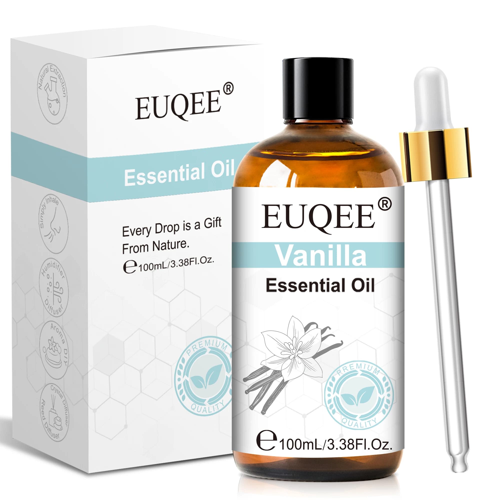 EUQEE 3.38FI.Oz. Huile essentielle d'aromathérapie pour humidificateur diffuseur de roseaux-100ml huiles essentielles vanille lavande cannelle citron