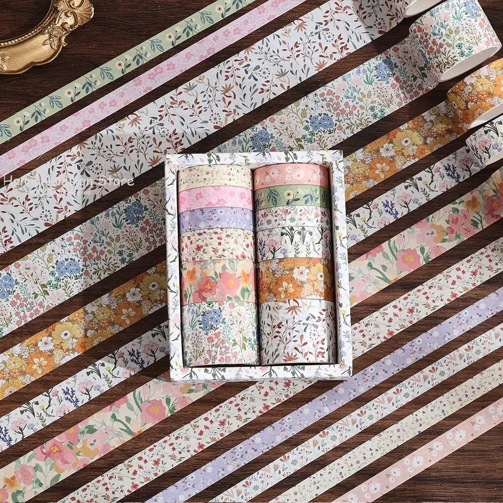 12 rouleaux de bandes Washi à fleurs, fournitures de Scrapbooking, bande Washi rétro, grille, décoration pour journal intime, Cinta Adhesiva Decorativa Washitape