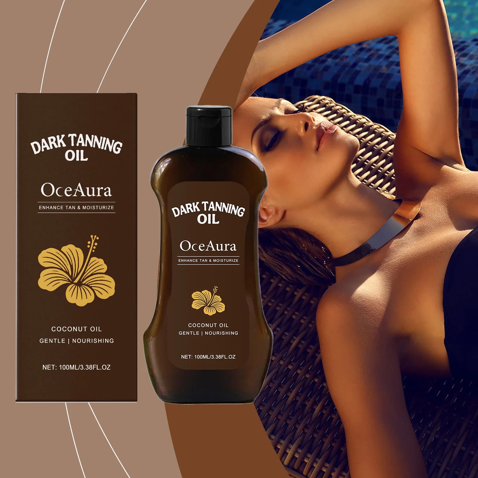 O ​ CEAURA huile de bronzage foncée de noix de coco bronzante longue durée en plein air été plage marron longue durée sans soleil faux Tan Lotion pour le corps 100m