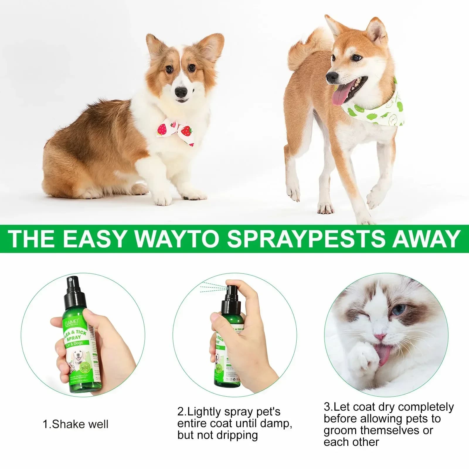 Spray anti-puces topiques et anti-tiques pour chiens et chats, parfum frais, naturel, huile de menthe poivrée et gros génol, soins pour animaux de compagnie, 100ml