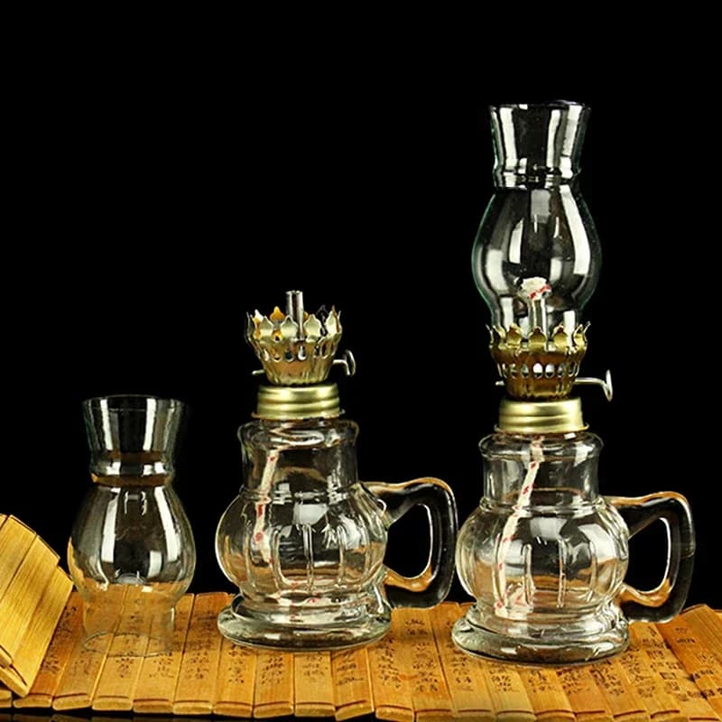 1 lampe à huile rétro coupe-vent, lampe à kérosène Vintage avec couvercle en verre, idéale pour l'éclairage de secours et la décoration de la maison