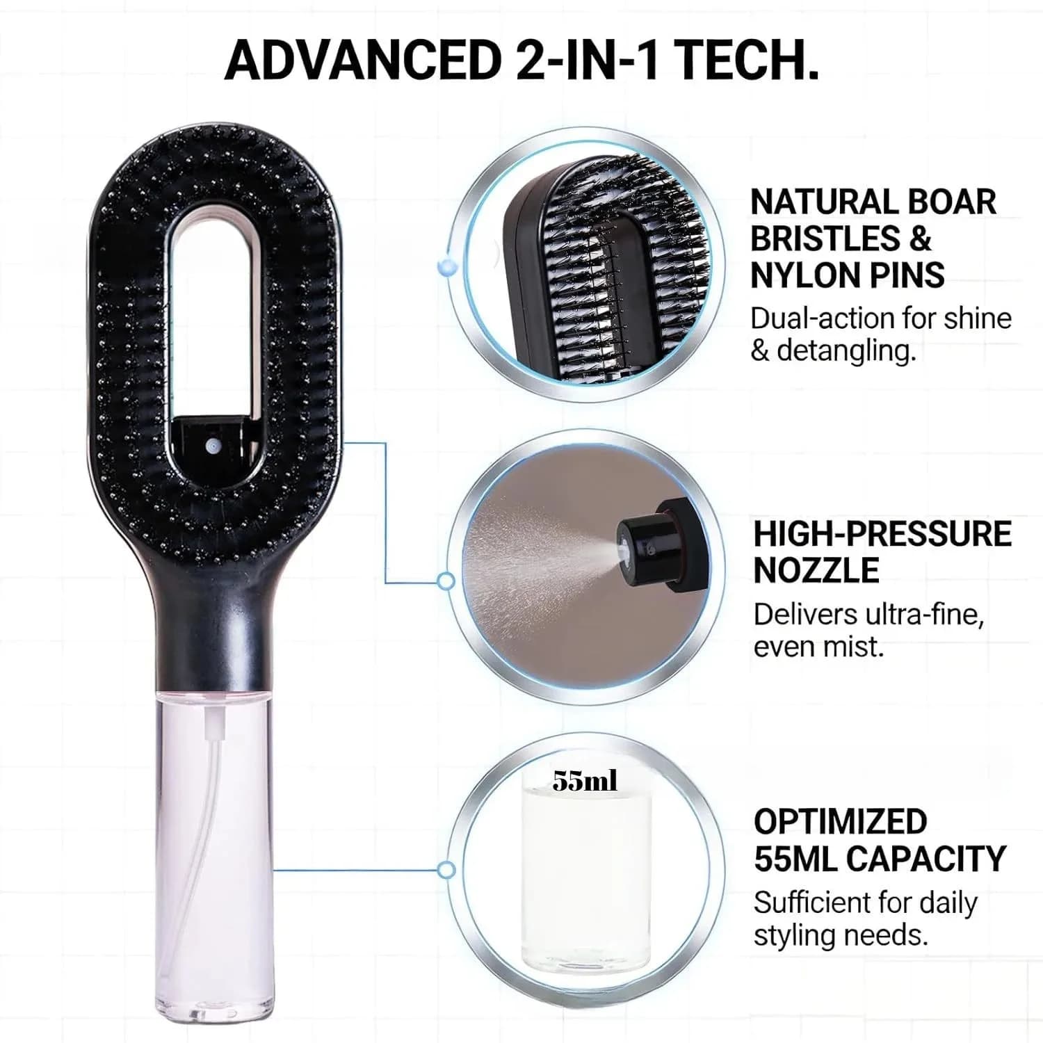 Peigne de massage 2-en-1 avec pulvérisateur d'huile essentielle