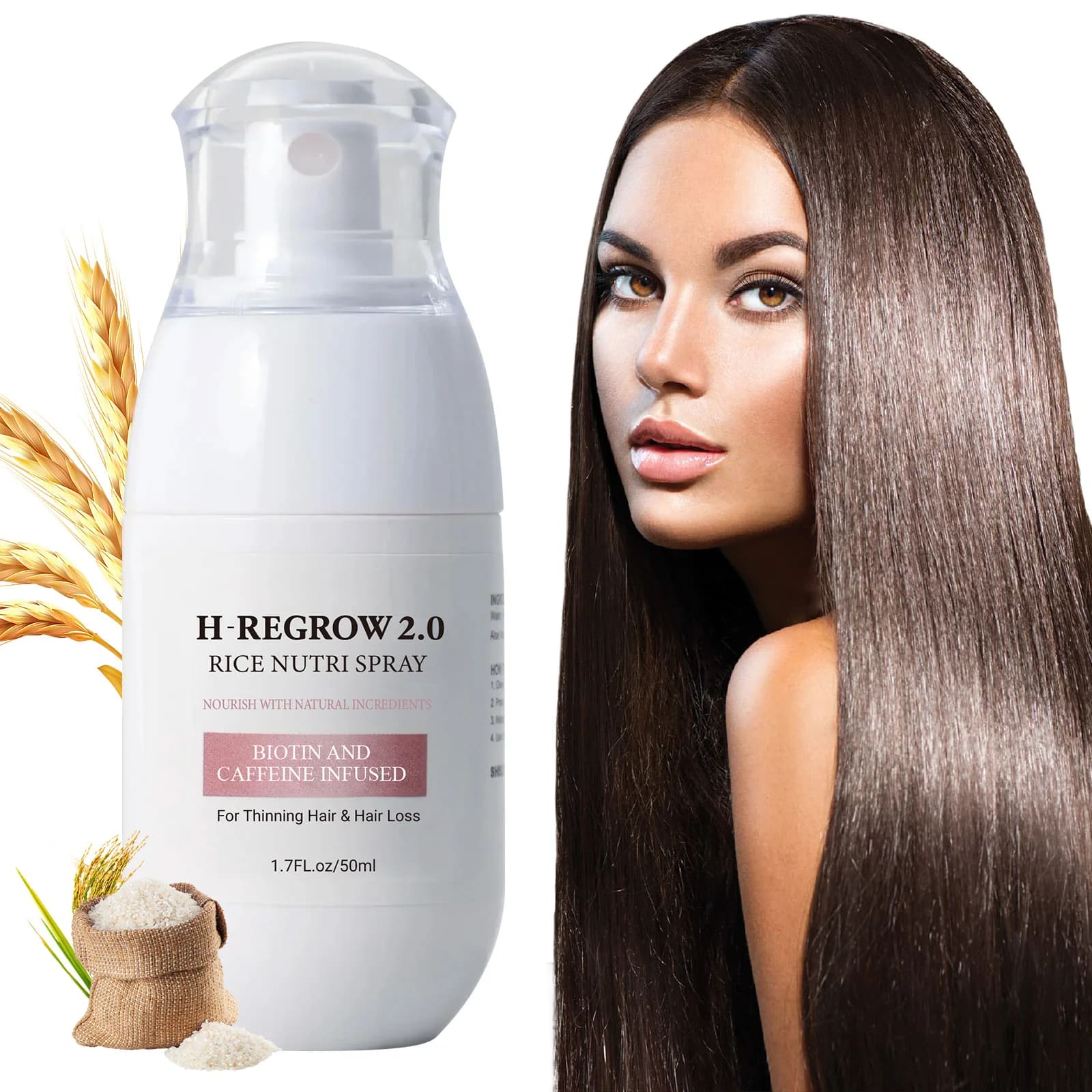 Eau de riz fermentée pour la croissance des cheveux, huile essentielle pour la repousse des cheveux, traitement du cuir chevelu, sérum anti-chute, spray densifiant pour cheveux à base de plantes