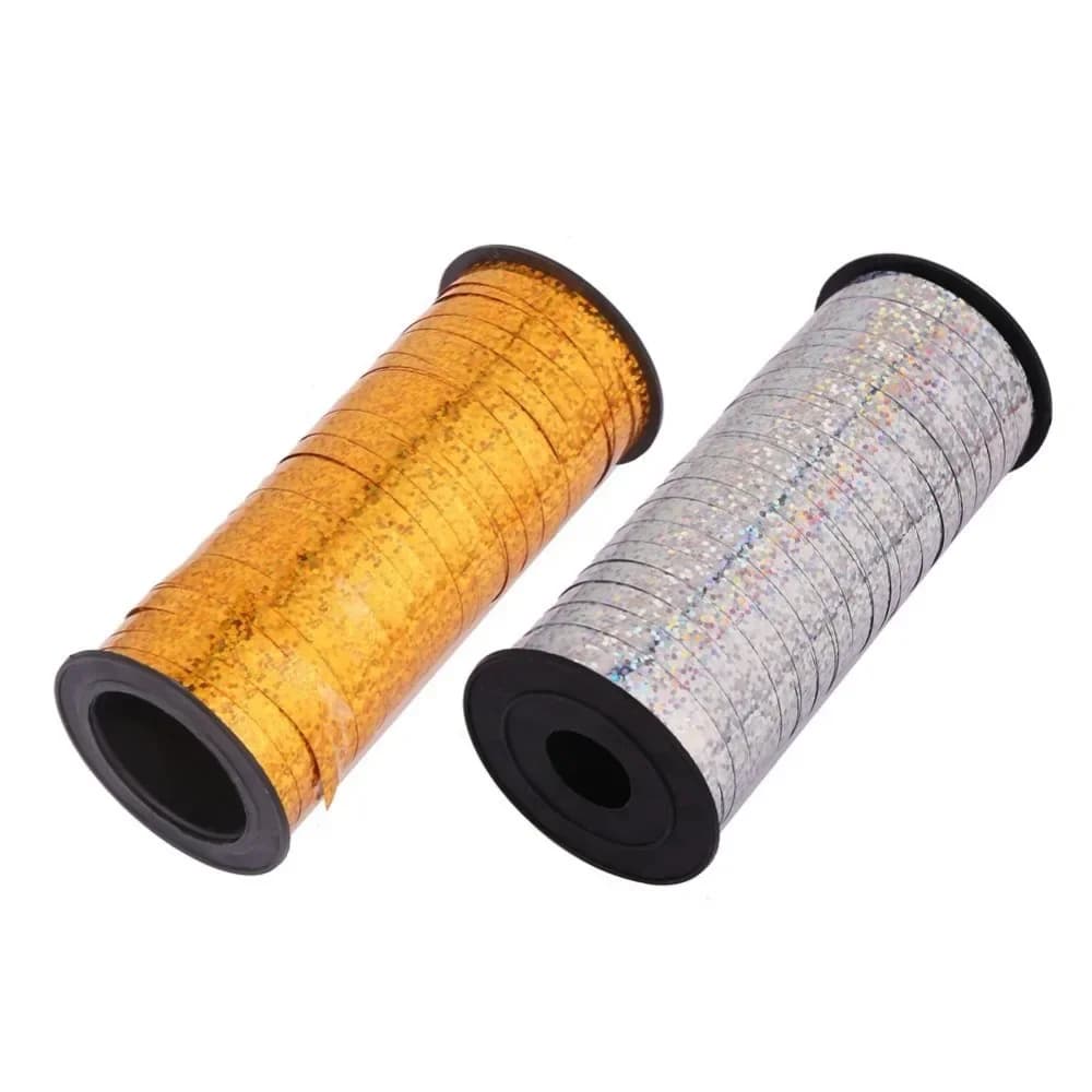 Ruban frisé argenté et doré en rouleau, rubans dorés pour ballons, pour la décoration de fêtes et festivals, artisanat, emballage cadeau, 5mm x 100 yards