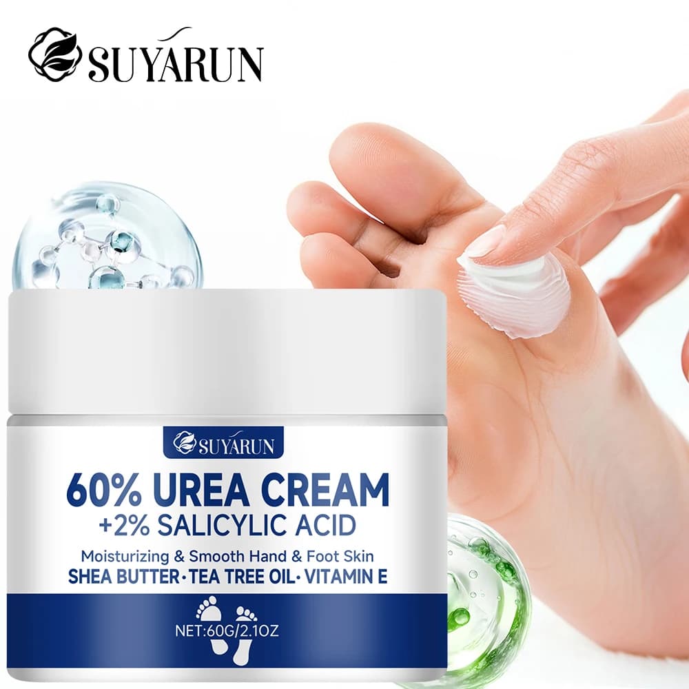 SUYARUN Crème pour les pieds à l'urée 60 % pour talons craquelés et peau sèche - Traitement hydratant intensif, dissolvant de callosités, soin des pieds diabétiques.