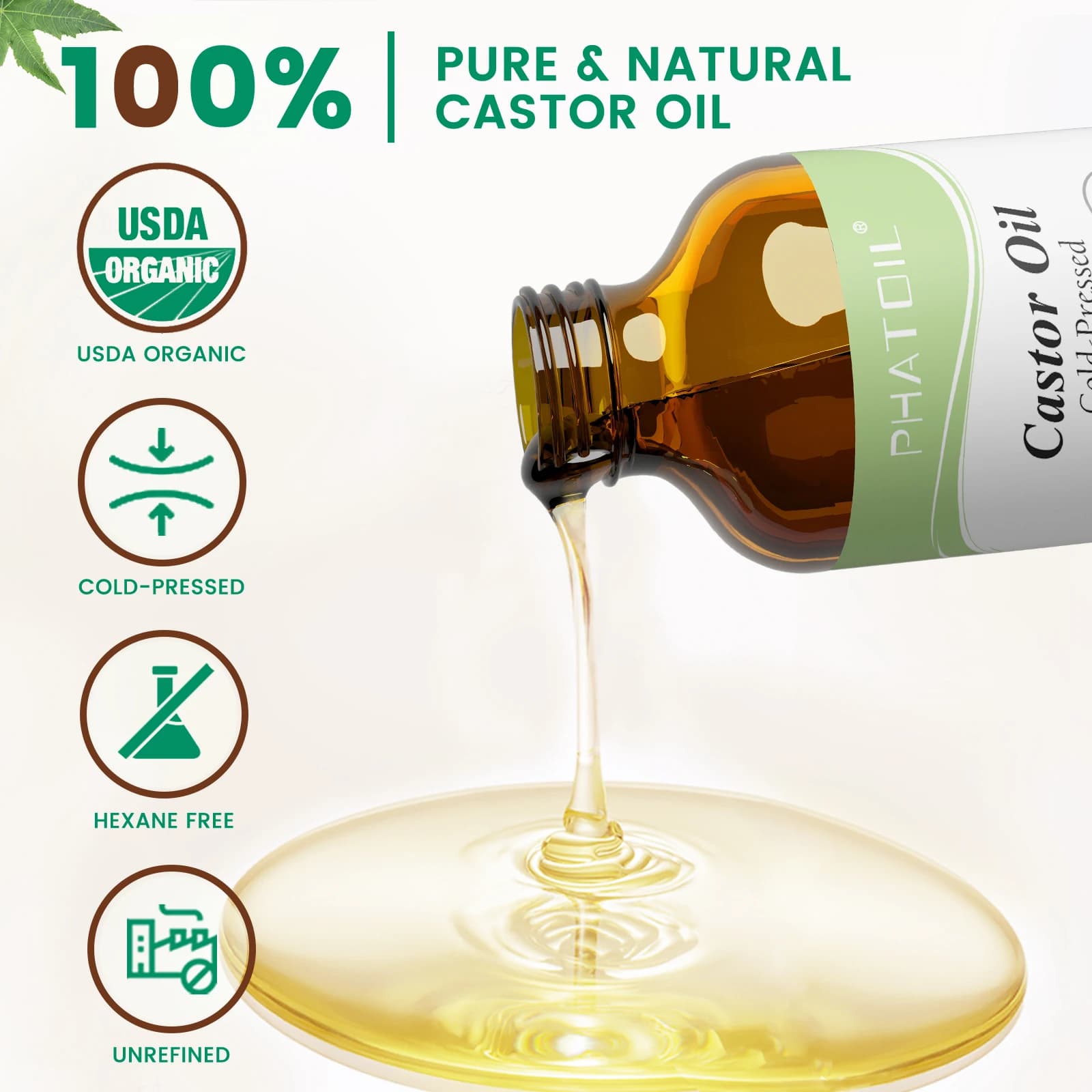 PHATOIL Huile de ricin 100% biologique 236ml Huile de jojoba Huile de rose musquée Huile de graines de tournesol 118ml