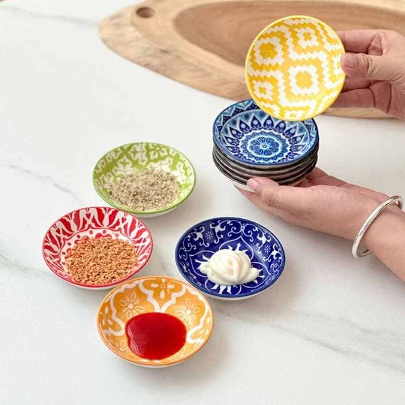 Assiettes à vinaigre en céramique bohème, plat d'assaisonnement pour Barbecue, Sashimi trempé, Sushi, Snack au soja, assiettes à Dessert aux fruits, vaisselle